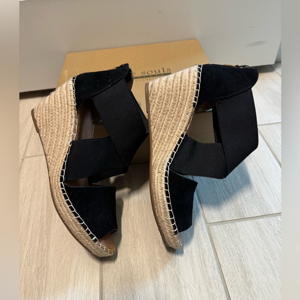 Gentle Souls Black Espadrille- Wedge Sandals - Picture 3 of 7